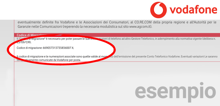 dove trovo il codice di migrazione vodafone