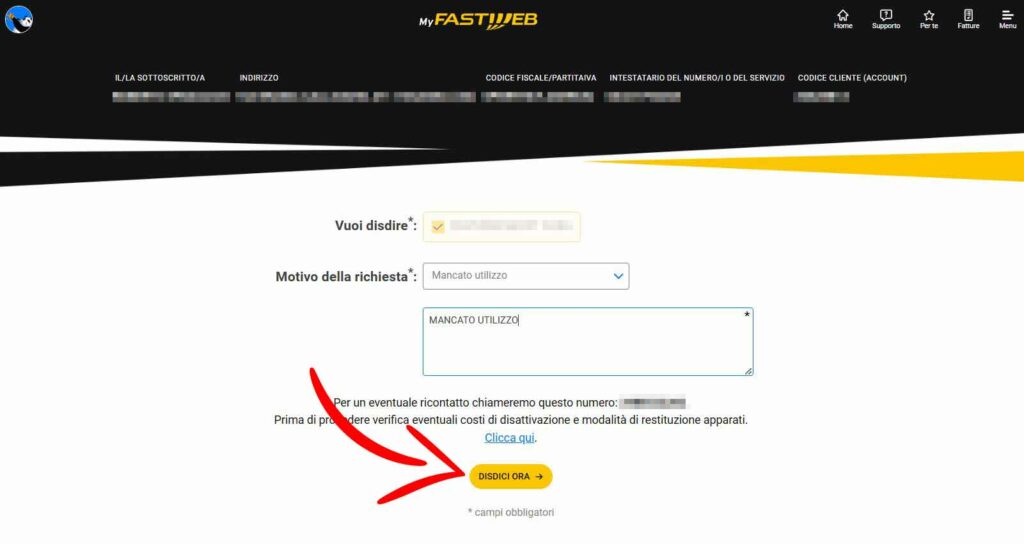 Disdetta Linea Fastweb , chiusura contratto fibra fastweb