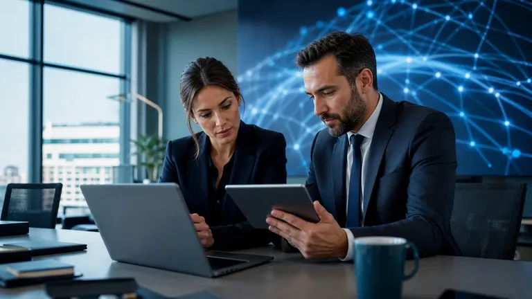 Consulenza sulle offerte di telefonia aziendale tra professionisti in un ufficio moderno