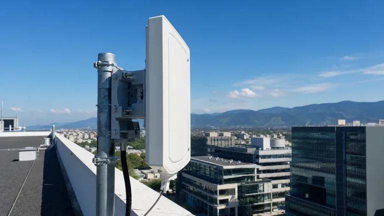 Antenna FWA e 5G business sul tetto di un edificio commerciale italiano