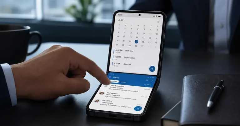 Samsung Galaxy Z Flip8 aperto usato da un professionista in mobilità