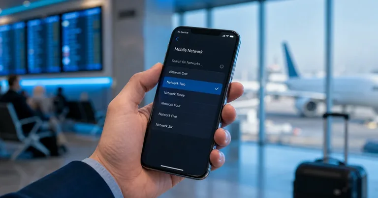 TIM Business roaming all'estero: schermata di ricerca manuale della rete su smartphone aziendale