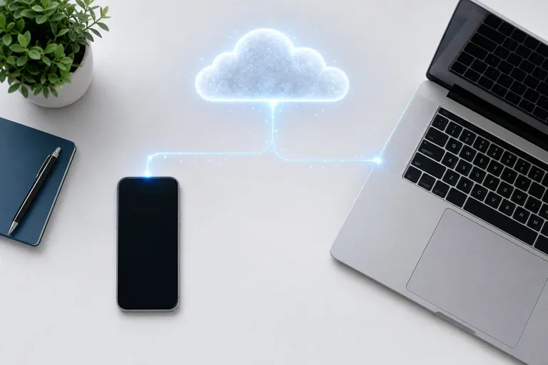 Cloud e memoria interna: configurazione ibrida Backup in cloud e memoria interna dello smartphone a confronto su una scrivania