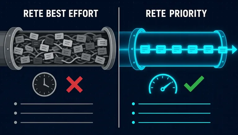 Rete best effort e rete con priorità: il confronto Infografica di confronto tra rete best effort e rete con traffico prioritario TIM Priority