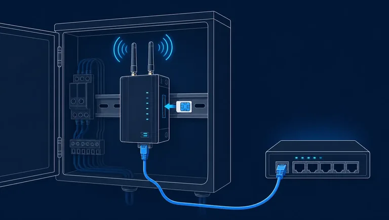 Router 4G e 5G aziendale con SIM dati e IP pubblico Router 5G aziendale con SIM dati e IP pubblico che collega la rete locale di un ufficio